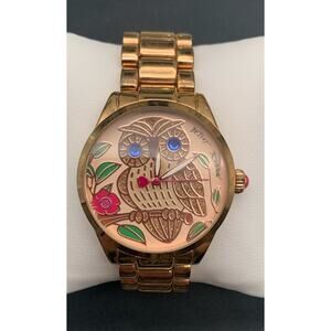 Betsey Johnson Owl Themed Quartz Watch Chunky Rose Gold Tone Owl Dial Japan